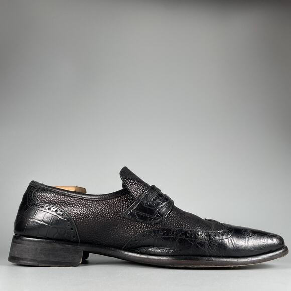 Paul Fredrick Mens 11 M Black Leather Alligator Embossed Penny Loafer Dress Shoe main image 7